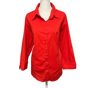 JG Hook Red Button Down Shirt Women's 3/4 Sleeve Cotton‎ Blend Classic 90s Y2K